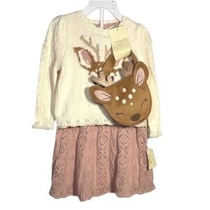 Cynthia Rowley Holiday Girl 24M Cream Deer Sweater Skirt Set with Matching Purse